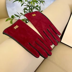Burgundy Suede Leather Gloves with Gold Logo & Black Trim